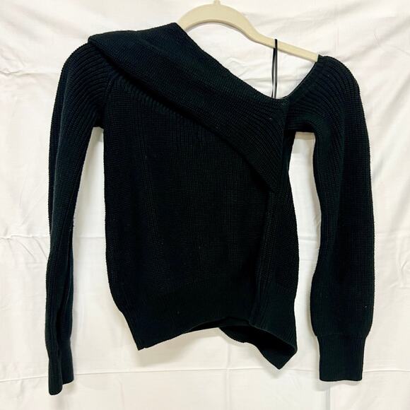RTA Juliet Off-the-Shoulder Asymmetrical Ribbed Knit Sweater Black Women's XS - Picture 6 of 7